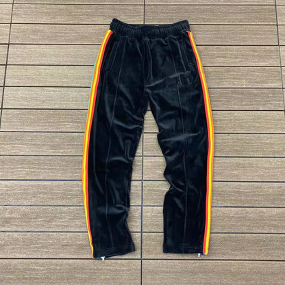 Sweatpants casual pants zippered pants Plamm rainbow striped velvet loose classic pants street contrast pants sport