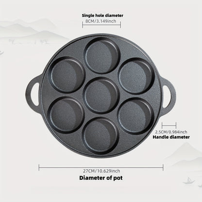 1-Piece Cast Iron 7-Mold Omelet Pan, Non-Stick Mini Pancake Griddle, Broiler Safe, Durable Cookware for Kitchen and Restaurant Use