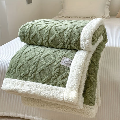 1pc Double-Sided Fleece Bed Blanket, Autumn And Winter Thickened Sofa Blanket, Air Conditioning Blanket, Suitable For All Seasons