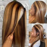 Brazilian Straight Lace Front Wig Pre Plucked Bleached Knots 36 Inch 150% Burgundy Red/Blonde/Pink/Blue/Brown/Purple/Ginger Orange Black Synthetic Wigs For Black Women