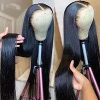 Brazilian Straight Lace Front Wig Pre Plucked Bleached Knots 36 Inch 150% Burgundy Red/Blonde/Pink/Blue/Brown/Purple/Ginger Orange Black Synthetic Wigs For Black Women