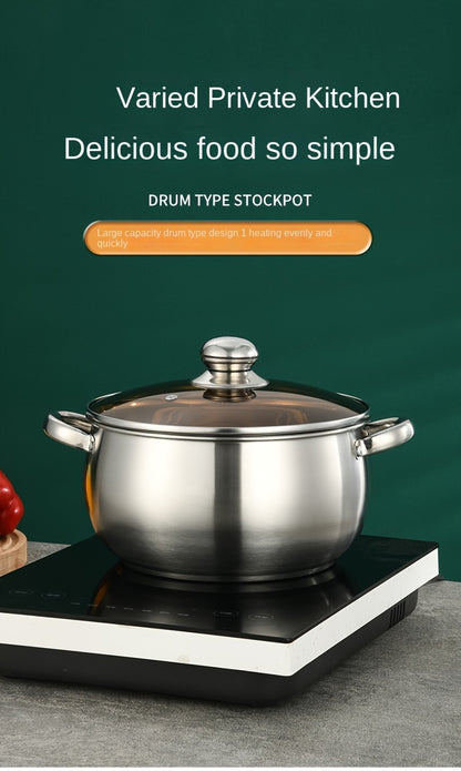 Stainless Steel Saucepan with Brushed Finish | Induction Compatible & Versatile Heat Source | Hollow Anti-Scald Handle | Explosion-Proof Glass Lid | Mirror Polished Interior | Thickened Bottom