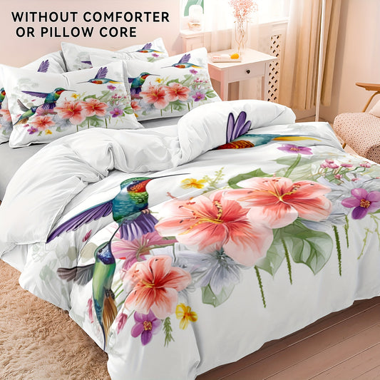 3-Piece Soft and Comfortable Polyester Bird Print Bedding Duvet Cover Set - Vibrant Colors, Hypoallergenic, Breathable, and Easy Care - Perfect for Bedroom, Guest Room, and Gift Ideas for Family and Friends