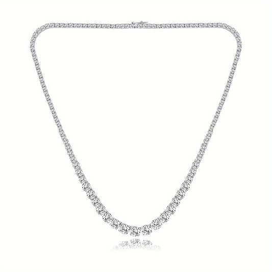 Tennis Necklace 18K Platinum Plated Graded 3.0-6.0mm Gradient Round Cut Cubic Zirconia Artificial Diamond Tennis Necklace Unisex