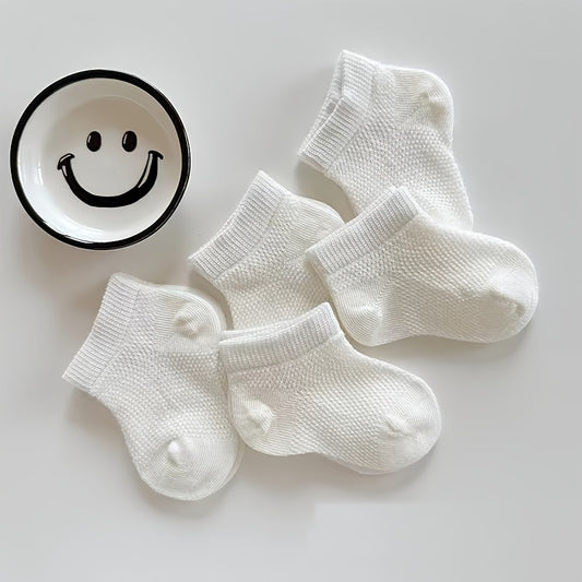 2/5 Pairs Of Baby Boy's Solid Color Crew Socks, Comfy Breathable Anti Odor Sweat Absorbing Thin Socks, Baby Boy's Hosiery