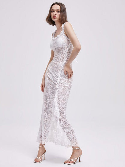 Lace Spaghetti Plain Maxi Dress