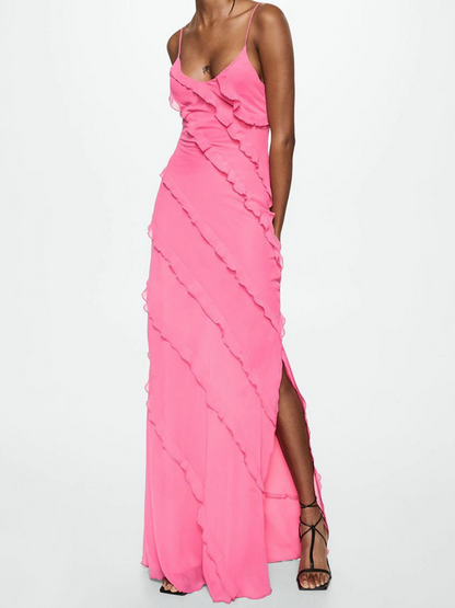 Split Spaghetti Plain Sleeveless Maxi Dress