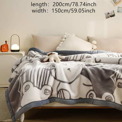 Soft Fleece Blanket with Cute Cartoon Design - Perfect for All Seasons - Machine Washable - Contemporary Style - Made of Polyester