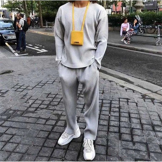 Men's Pants High-quality Men Women Pleated Homme Plisse Sweatpants Joggers Drawstring Straight Fashion Casual Summer Ice Silk Trousershcrr