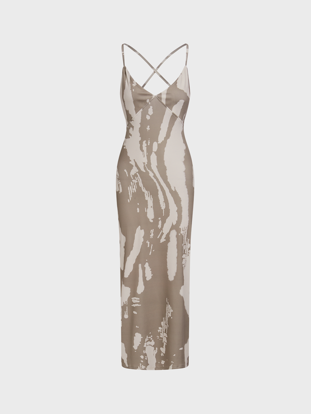 Cut Out Spaghetti Tie Dye Maxi Dress