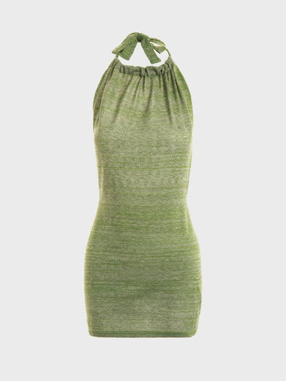 Y2K Fashion Green Plain Sleeveless Vocation Dress Mini Dress