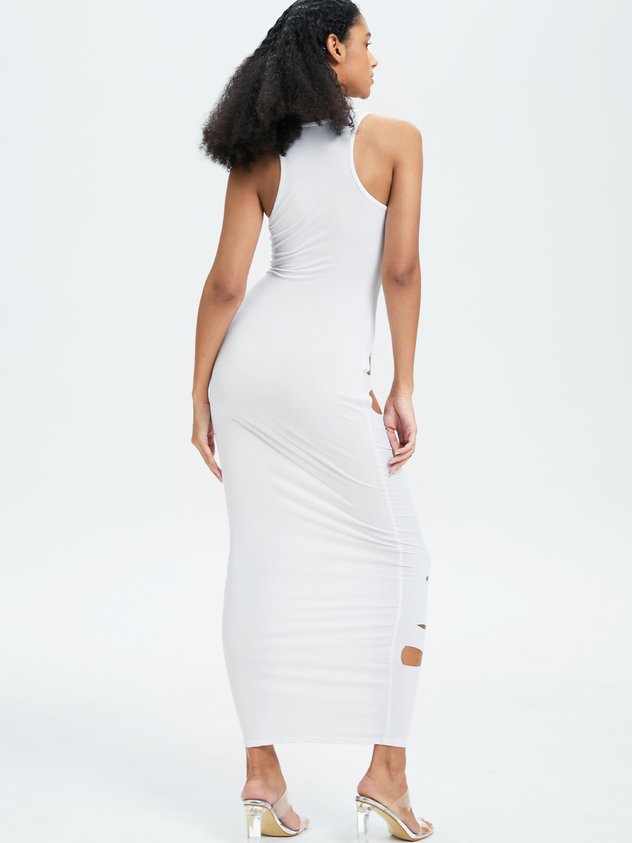 Y2k White Ripped Dress Midi Dress