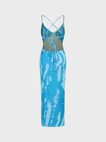 Cut Out Spaghetti Tie Dye Maxi Dress