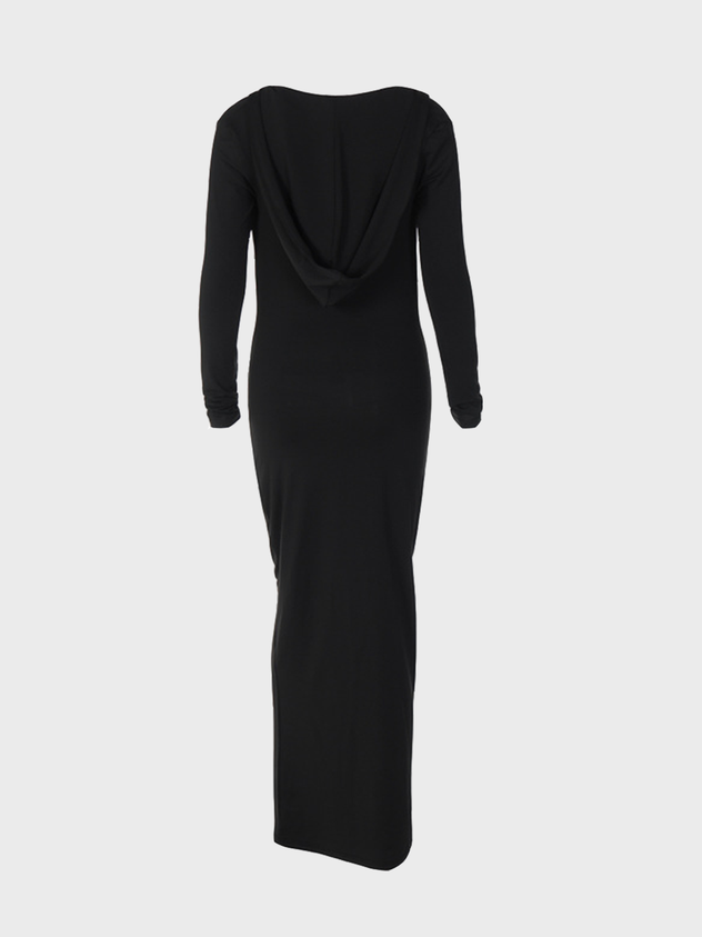 maoxiangshop Deep V Hoodie Plain Long Sleeve Maxi Dress