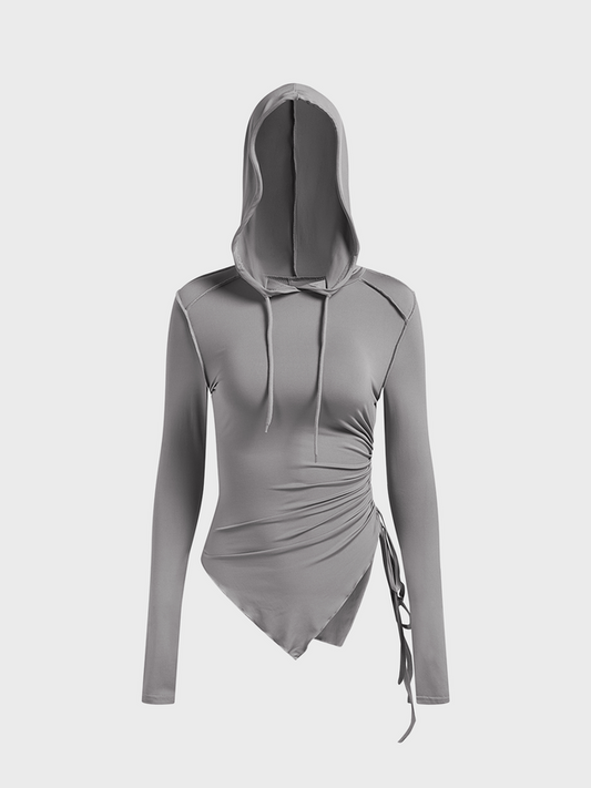 maoxiangshop Asymmetrical Hoodie Plain Long Sleeve Shirt