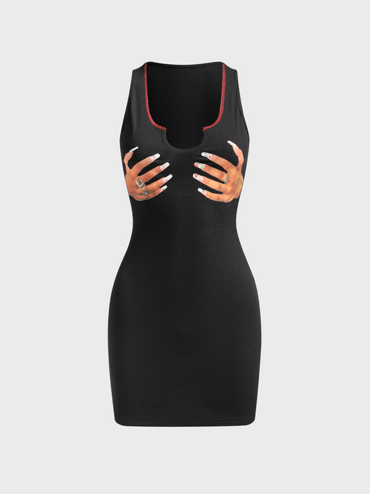 Y2k Black Hand print Dress Mini Dress