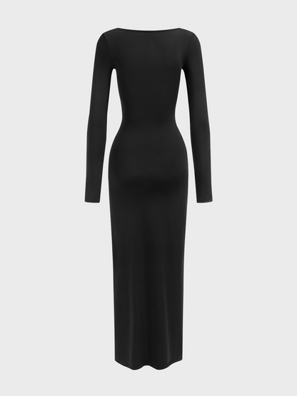 Crew Neck Human Body Long Sleeve Maxi Dress