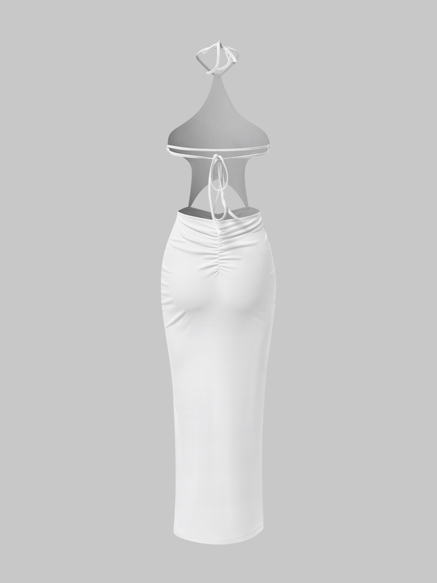 Y2K White Star Backless Wrinkled Dress Midi Dress