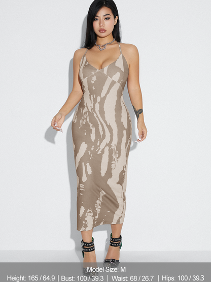 Cut Out Spaghetti Tie Dye Maxi Dress