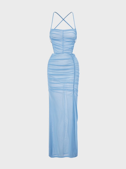 Y2k Blue Mesh Double layer Dress Midi Dress