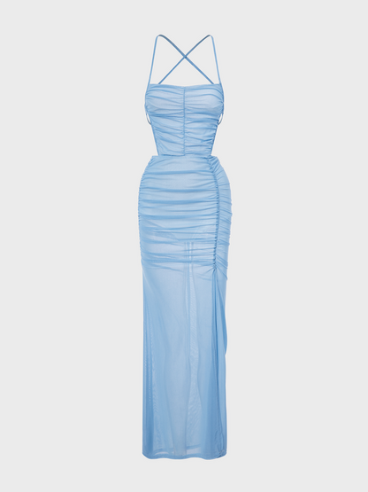Y2k Blue Mesh Double layer Dress Midi Dress