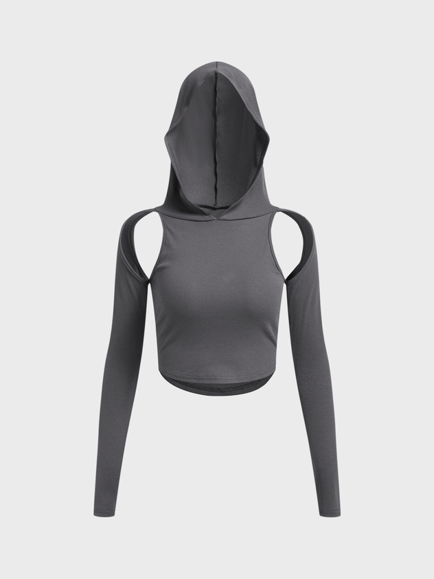 maoxiangshop Cut Out Plain Long Sleeve Hoodie