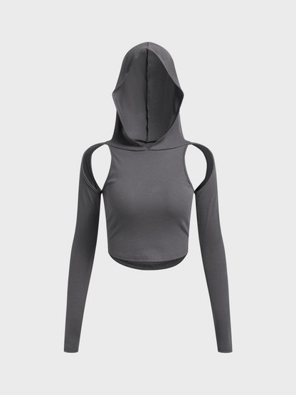 maoxiangshop Cut Out Plain Long Sleeve Hoodie