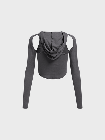 maoxiangshop Cut Out Plain Long Sleeve Hoodie