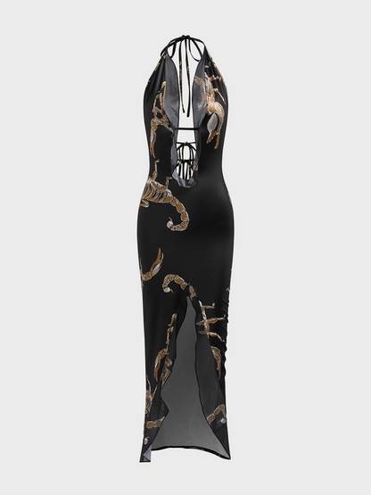 Halter Animal Gallus Maxi Dress