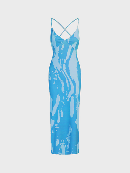 Cut Out Spaghetti Tie Dye Maxi Dress