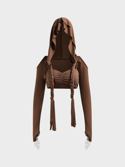 maoxiangshop Cut Out Plain Long Sleeve Hoodie