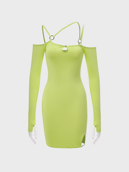 Y2K Green Metal Asymmetrical Design Dress Mini Dress