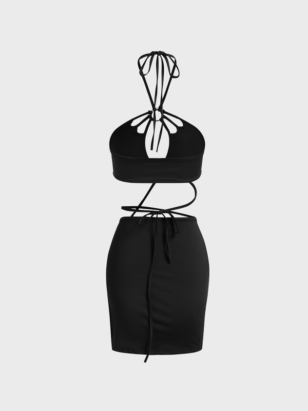 Edgy Black Cut out Metal Dress Mini Dress