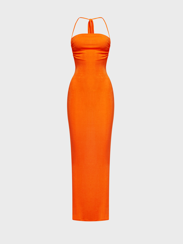 Y2k Orange Backless Dress Midi Dress