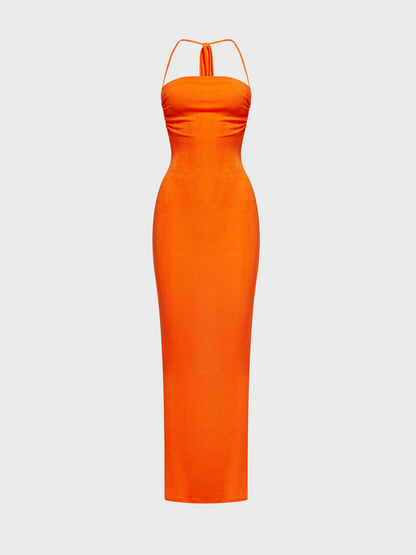 Y2k Orange Backless Dress Midi Dress