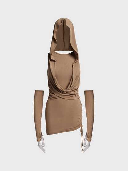 maoxiangshop Hoodie Asymmetrical Plain Sleeveless Short Dress