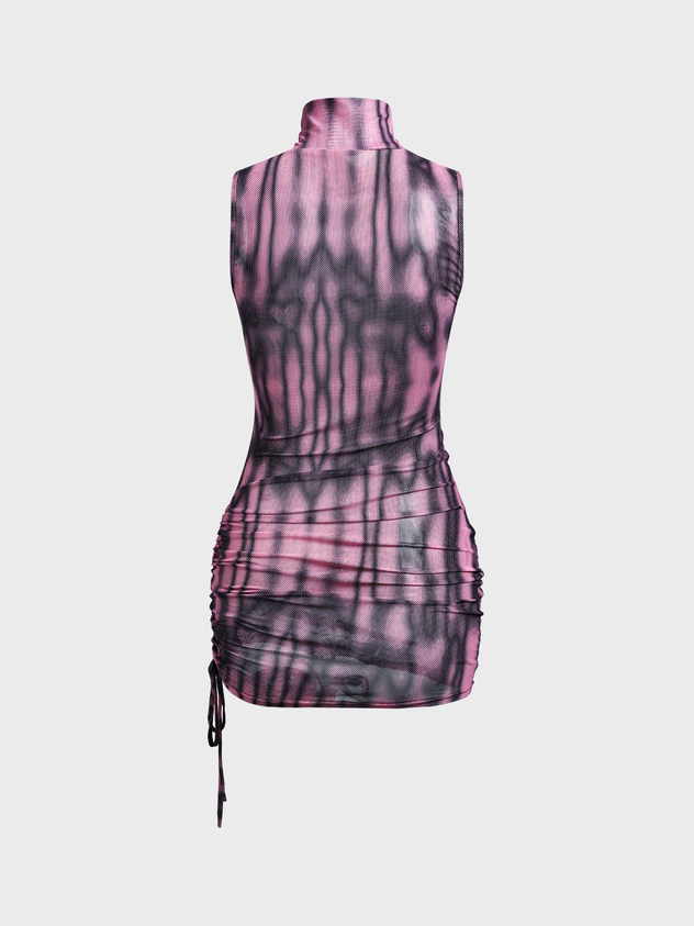 Y2k Pink Chevron Mesh Drawstring Dress Mini Dress