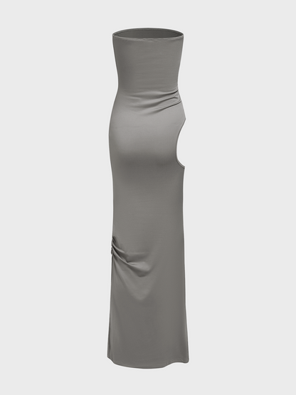 Cut Out Strapless Plain Tube Maxi Dress