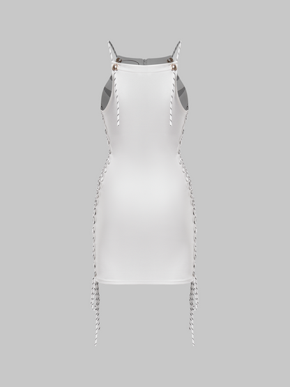 Edgy White Letter Cut Out Dress Mini Dress