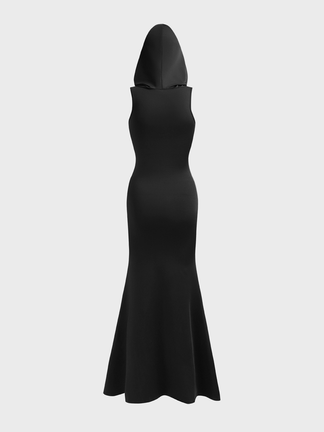 maoxiangshop Cross Rhinestones Hoodie Sleeveless Maxi Dress