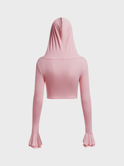 maoxiangshop Ruffles Plain Long Sleeve  Hoodie