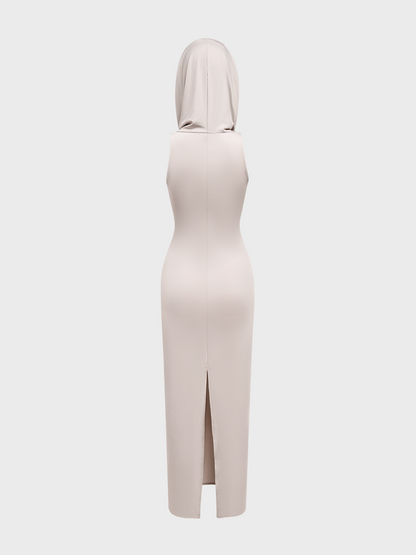 maoxiangshop Edgy Gray Hoodie Dress Midi Dress