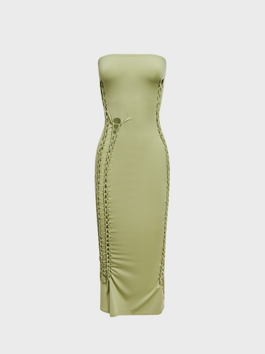 Street Green Cut out Dress Midi Dress