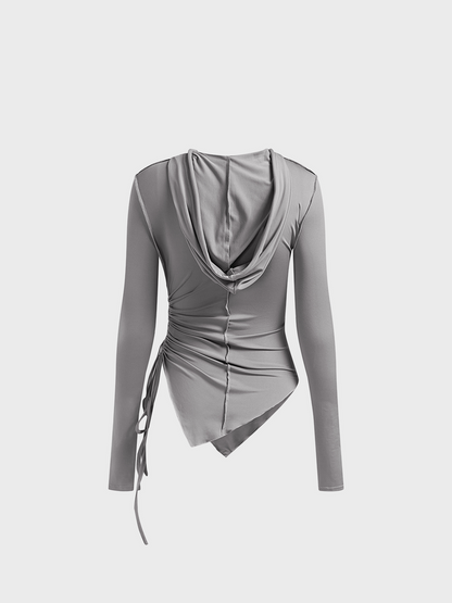 maoxiangshop Asymmetrical Hoodie Plain Long Sleeve Shirt