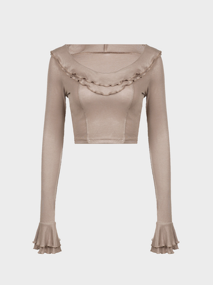 maoxiangshop Ruffles Plain Long Sleeve  Hoodie