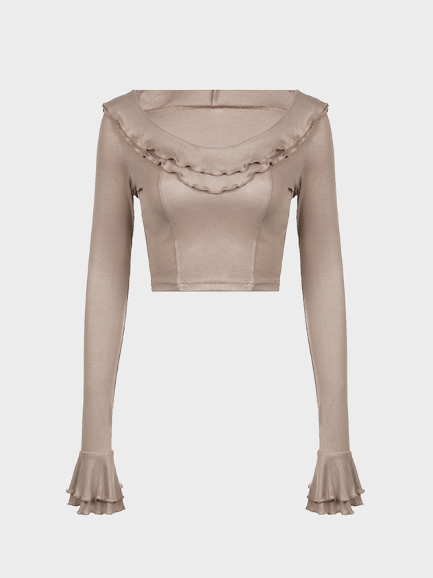 maoxiangshop Ruffles Plain Long Sleeve  Hoodie