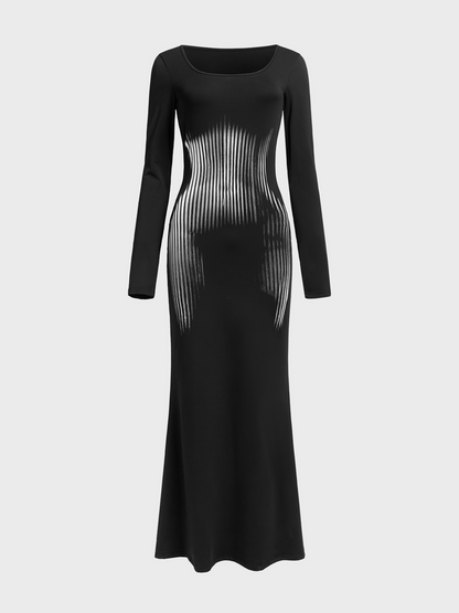 Crew Neck Human Body Long Sleeve Maxi Dress