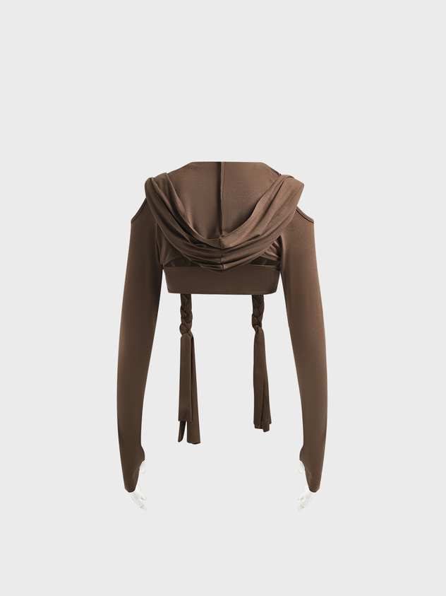 maoxiangshop Cut Out Plain Long Sleeve Hoodie