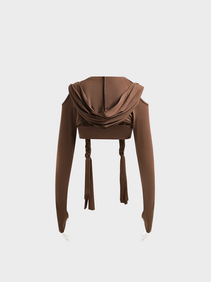 maoxiangshop Cut Out Plain Long Sleeve Hoodie