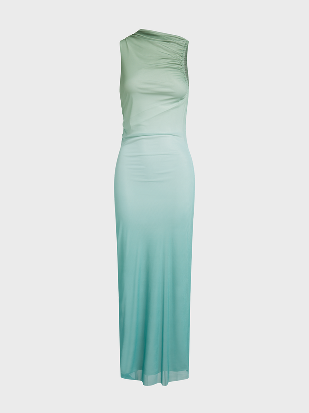 Double Layer Mesh Crew Neck Ombre Sleeveless Maxi Dress